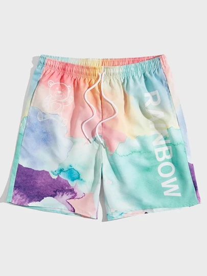 ROMWE MEN Guys Ombre Letter Graphic Shorts