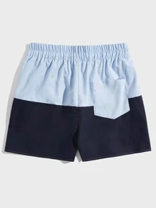 ROMWE MEN Guys Colorblock Letter Print Shorts - Blue - View 2
