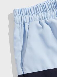 ROMWE MEN Guys Colorblock Letter Print Shorts - Blue - View 4