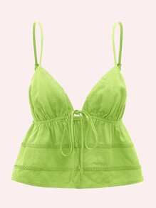 SHEIN ICON Top de tirantes crop con cordón delantero peplum - Verde Lima - Ver 1