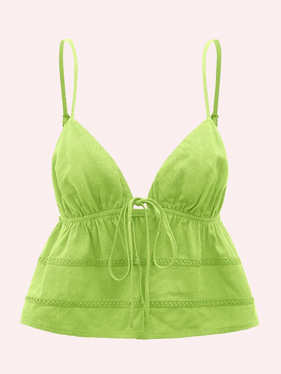 SHEIN ICON Top de tirantes crop con cordón delantero peplum - Verde Lima - Ver 1