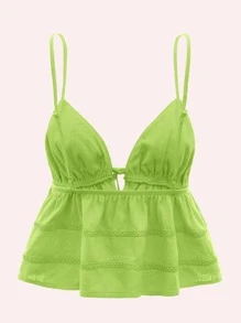 SHEIN ICON Top de tirantes crop con cordón delantero peplum - Verde Lima - Ver 2