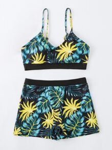 Tropical Print Shorts Summer Beach Bikini Set - Multicolor - View 6