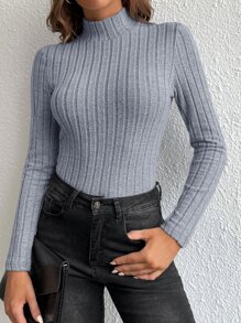 SHEIN Tall 素色立領T恤 - 霧霾藍 - 查看 1