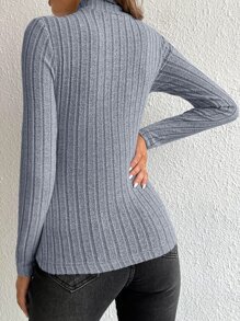 SHEIN Tall 素色立領T恤 - 霧霾藍 - 查看 2