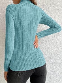 SHEIN Tall Camiseta unicolor cuello alzado - Azul menta - Ver 2