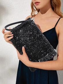 Long lanh lấp lánh, sáng bóng quyến rũ, thanh lịch, tinh tế Túi vuông trang trí bữa tối, túi buổi tối cho cô gái dự tiệc, phụ nữ, dành cho nữ Hoàn hảo cho bữa tiệc, đám cưới, vũ hội, bữa tối/tiệc, món quà tốt nhất cho phụ nữ - màu đen - Xem 8