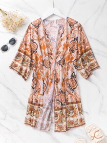 Paisley Print Open Front Kimono - Multicolor - View 4