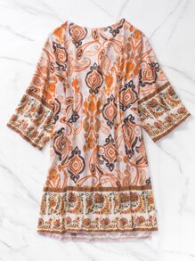 Paisley Print Open Front Kimono - Multicolor - View 5