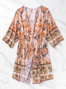Paisley Print Open Front Kimono - Multicolor - View 8