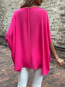 SHEIN LUNE Áo sơ mi nữ Bất đối xứng màu trơn Giải trí - Màu Hồng Tươi - Xem 2