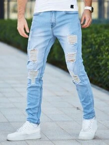 Manfinity Hombres Jeans ajustados desgarro crudo - Lavado ligero - Ver 5