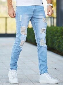 Manfinity Hombres Jeans ajustados desgarro crudo - Lavado ligero - Ver 6