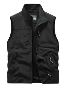 Manfinity LEGND Loose Fit Men's Zipper Vest Jacket - Black - View 1