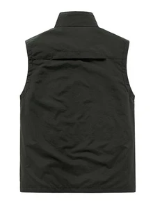 Manfinity 男士字母貼布翻蓋口袋夾克背心 - 黑色 - 查看 2