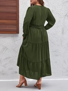 SHEIN LUNE Vestido con encaje bajo a capas - Verde militar - Ver 2
