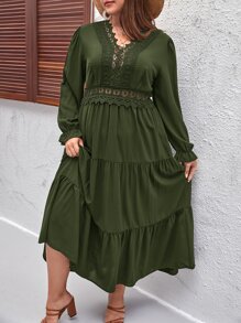 SHEIN LUNE Vestido con encaje bajo a capas - Verde militar - Ver 3