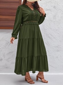 SHEIN LUNE Vestido con encaje bajo a capas - Verde militar - Ver 5