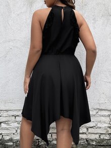 SHEIN LUNE Vestido halter ribete con fruncido bajo hanky - Negro - Ver 2