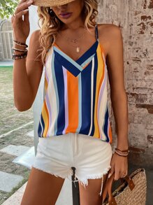 Breezaya Striped Criss Cross Cami Top - Multicolor - View 4