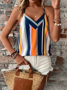 Breezaya Striped Criss Cross Cami Top - Multicolor - View 5