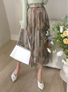 DAZY All Over Print Mesh Pleated Skirt - Multicolor - View 3