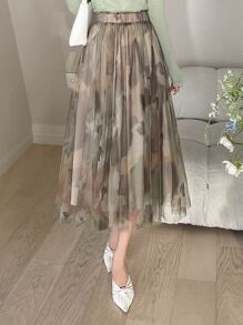 DAZY All Over Print Mesh Pleated Skirt - Multicolor - View 4