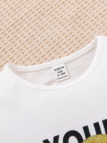 Baby Bear & Letter Graphic Tee & Shorts - Blue and White - View 3