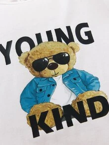 Baby Bear & Letter Graphic Tee & Shorts - Blue and White - View 4