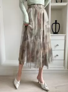 DAZY All Over Print Mesh Pleated Skirt - Multicolor - View 8