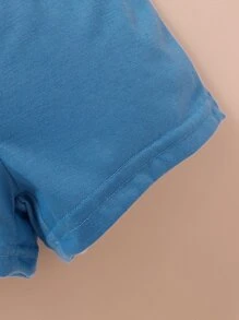 Baby Bear & Letter Graphic Tee & Shorts - Blue and White - View 8