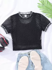 Tops con gái cắt Lá thư Giải trí - màu đen - Xem 1