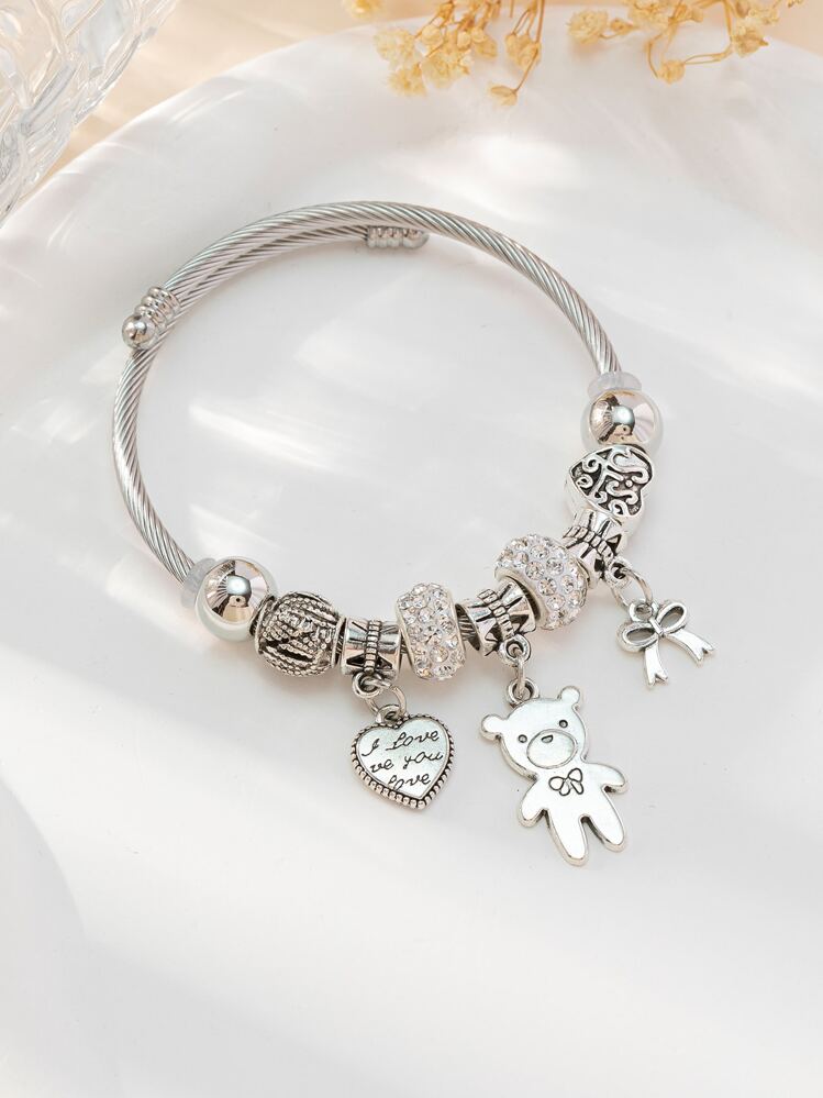 Charm Buddy Braccialetto Regolabile Placcato Argento Con Ciondolo A Cuore E Strass – Lunghezza 16 Cm + Catena Di Estensione. Gioiello Fatto A Mano In Confezione Regalo. Senza Nichel.