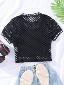 Tops con gái cắt Lá thư Giải trí - màu đen - Xem 2