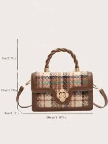 Bolsa cuadrada mini con patrón de cuadros con solapa - Marrón - Ver 3