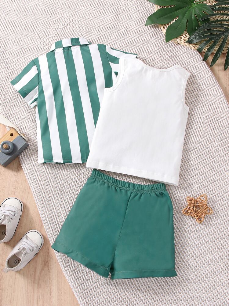 Baby Boy Vertical Striped Shirt & Shorts With Tank Top