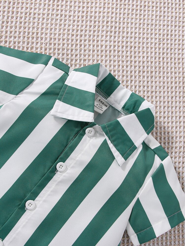 Baby Boy Vertical Striped Shirt & Shorts With Tank Top