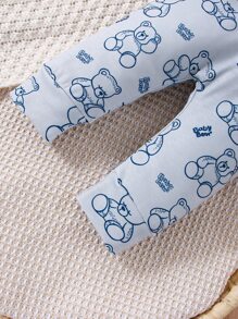 SHEIN 男嬰小熊印花連體衣和褲子