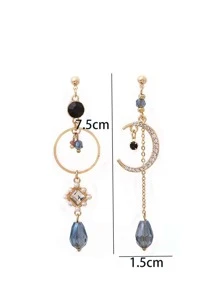 Rhinestone Moon & Circle Decor Mismatched Drop Earrings - Multicolor - View 3
