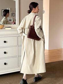 DAZY 雙排扣束腰風衣 - 卡其色 - 查看 3