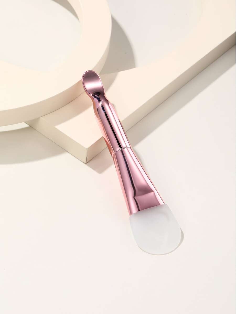 Facial Sheet Brush, 1pc Daily Solid Color Reusable Silicone Double Headed Diy Facial Sheet Tool For Makeup, Foundation, Cream, Lotion, Moisturizer, Gel, Peel - Pink - View 1