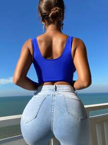 Lace-up Front Tankini Top - Royal Blue - View 2