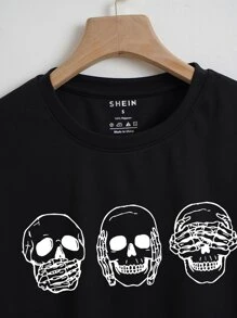 INAWLY Áo thun crop top in hình đầu lâu cho nữ - màu đen - Xem 3