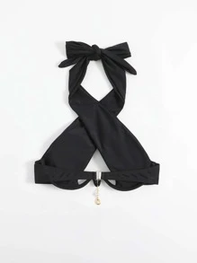 SHEIN Swim Summer Beach Cross Halter Underwire Bikini Top - Black - View 4