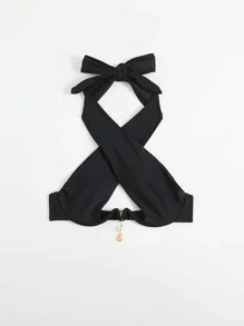 SHEIN Swim Summer Beach Cross Halter Underwire Bikini Top - Black - View 5