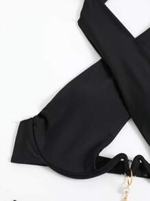 SHEIN Swim Summer Beach Cross Halter Underwire Bikini Top - Black - View 6