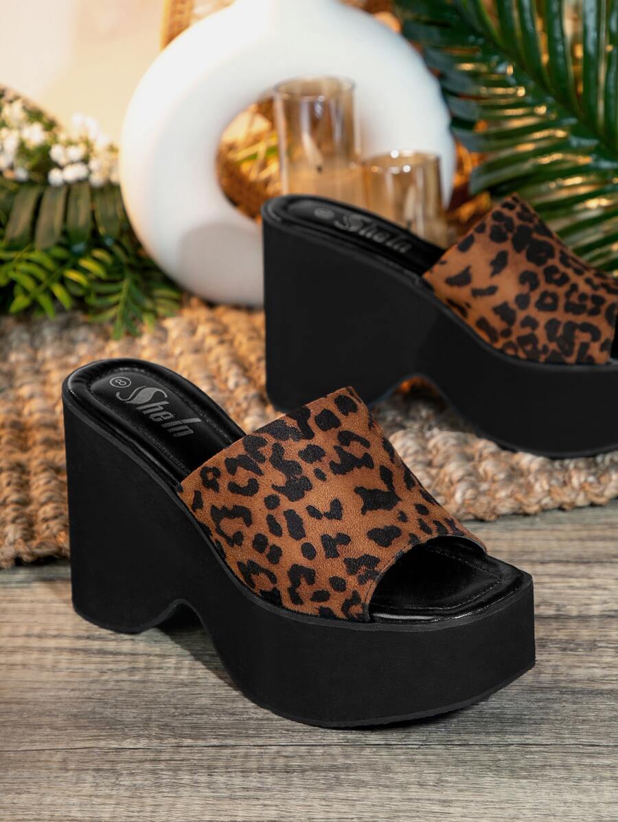 SHUZIA 魚嘴一腳蹬防水台坡跟穆勒鞋 - 棕色 - 查看 1