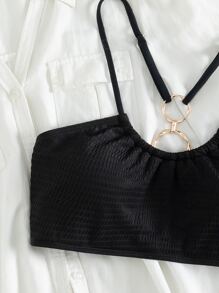 夏季环扣比基尼上衣 - 黑色 - 查看 3