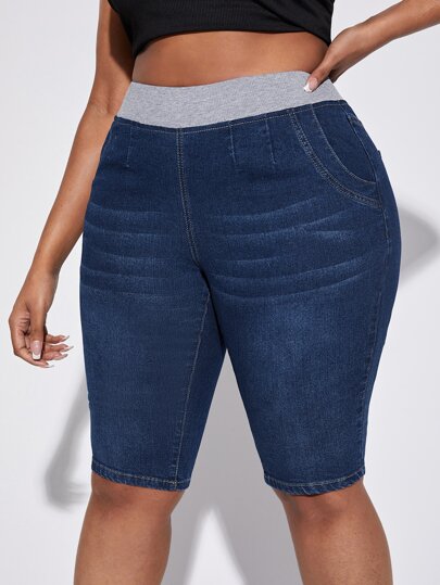 SHEIN SXY Plus High Waist Slant Pocket Denim Shorts