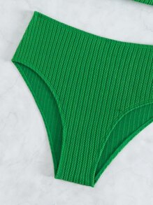 SHEIN Swim Summer Beach Tie Shoulder High Waisted Tankini - Green - View 6